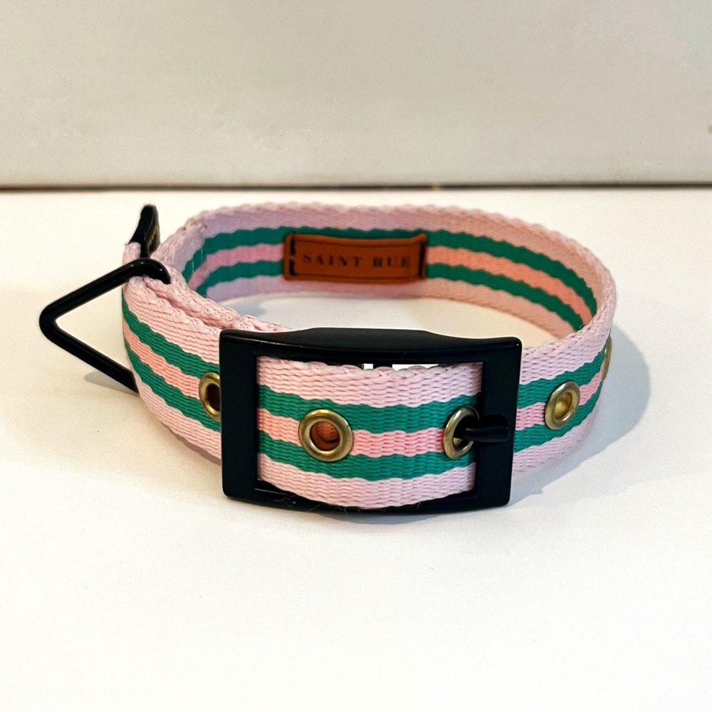 Saint Rue Pink and Green Striped Dog Collar
